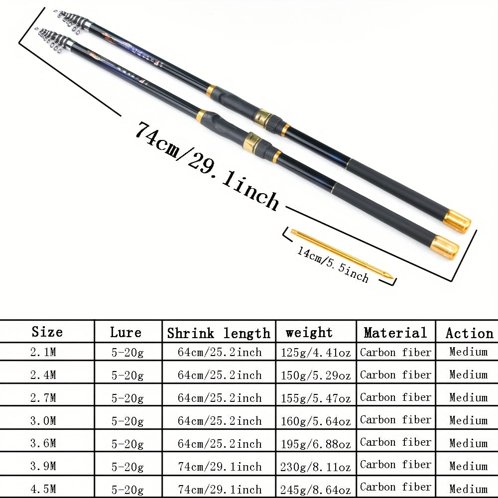 3# Soft Tail Rock Rod, Lightweight Carbon Fiber Portable Telescopic Fishing Rod, Medium Power, Moderate Action, Bait Weight 5-20g, 6.89Ft-14.76ft, Suitable for Beach Fishing, Long-Distance Casting and Trolling